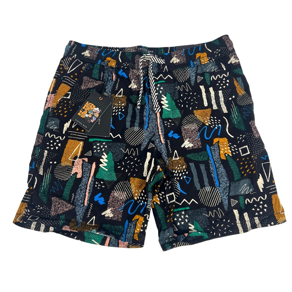 Cactus Man Ricky Singh Men Medium Abstract Geometric Print Cotton Shorts NWT